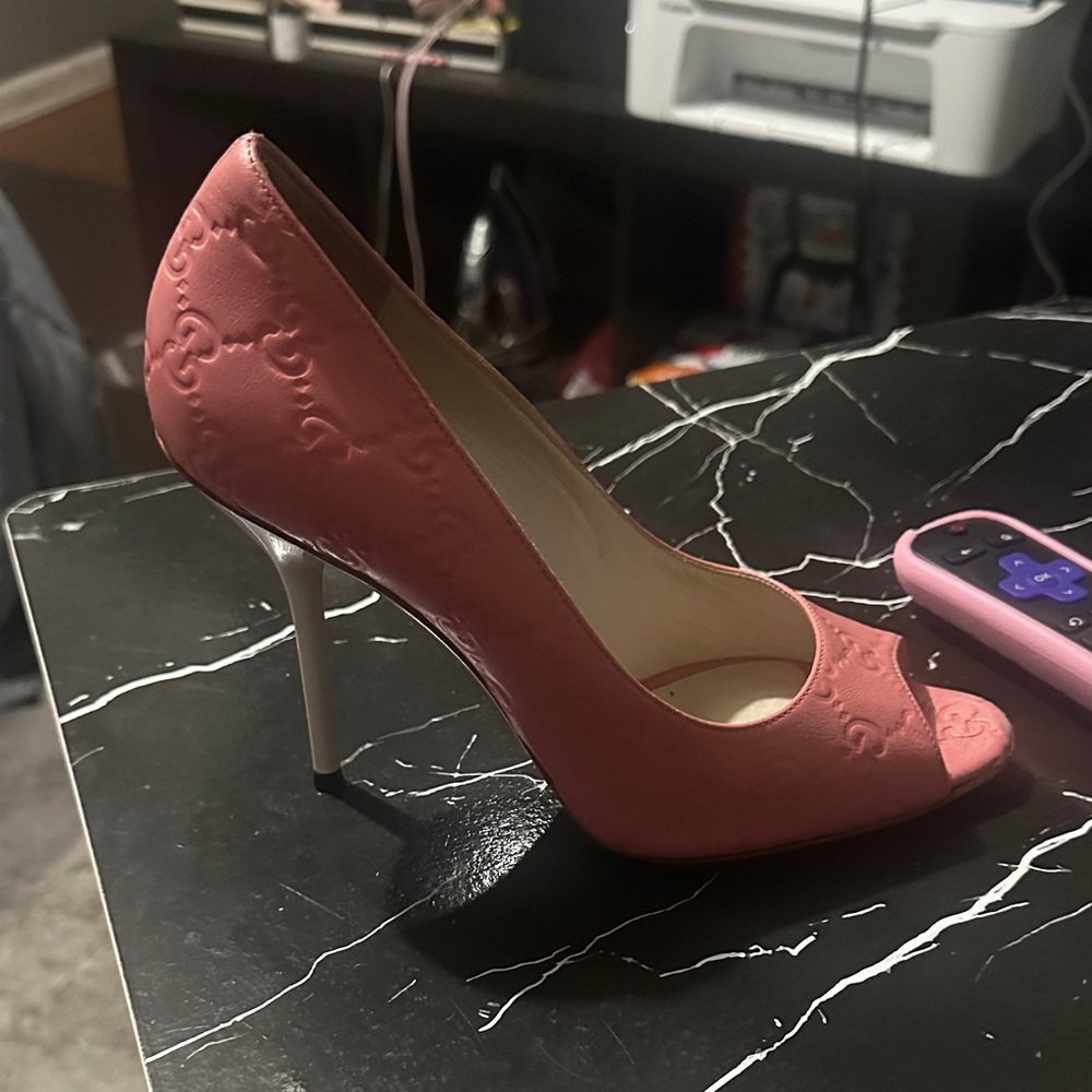 Gucci Coral Peep-Toe Heels